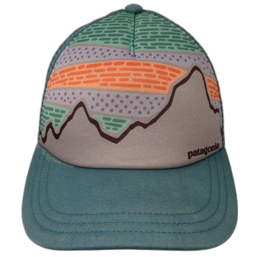 Patagonia Trucker Hat Blue One Size Mountain Graphic Mesh Back Snapback Outdoor
